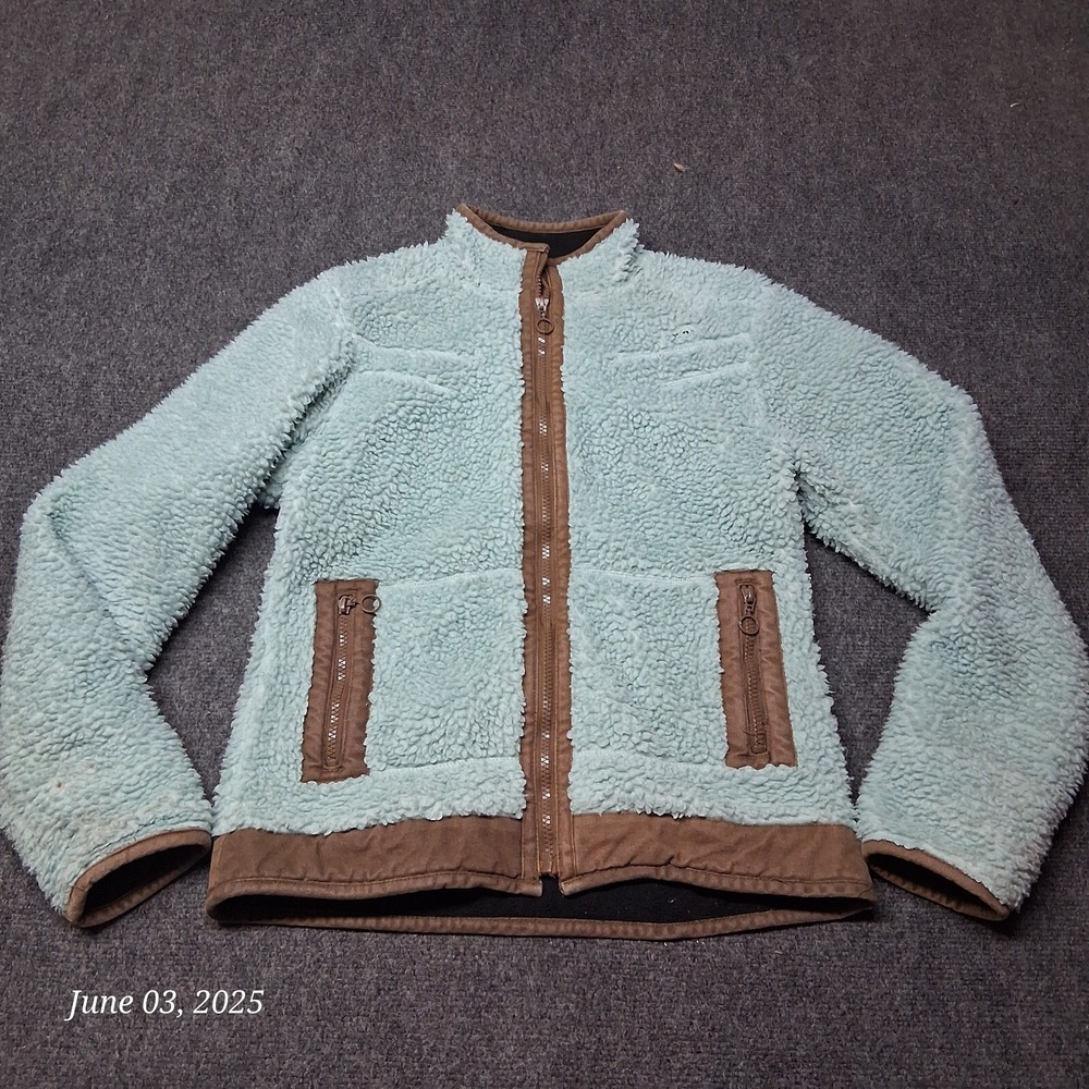 Kavu Deep Sherpa Fleece Lined Teddy Jacket Women Size Small Blue Denim Lined
